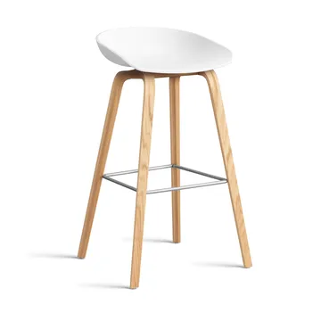 About a Stool AAL32 High 2.0 bar stool lacquered oak base - White-stainless steel footrest - HAY