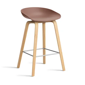About a Stool AAL32 Low 2.0 bar stool lacquered oak base - Soft brick-stainless steel footrest - HAY