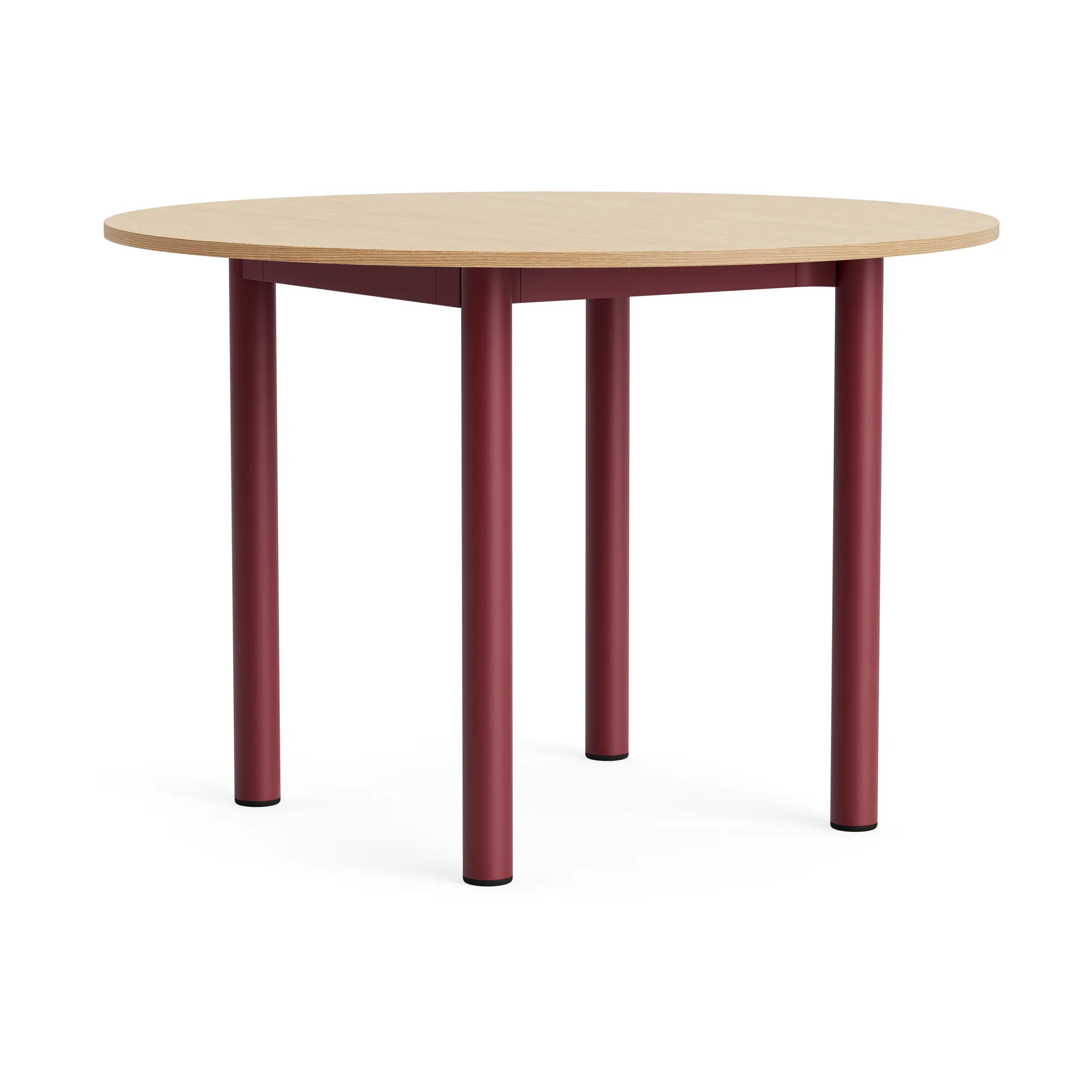Annex Round dining table, Lacquered oak-child red aluminium, Ø110 cm HAY
