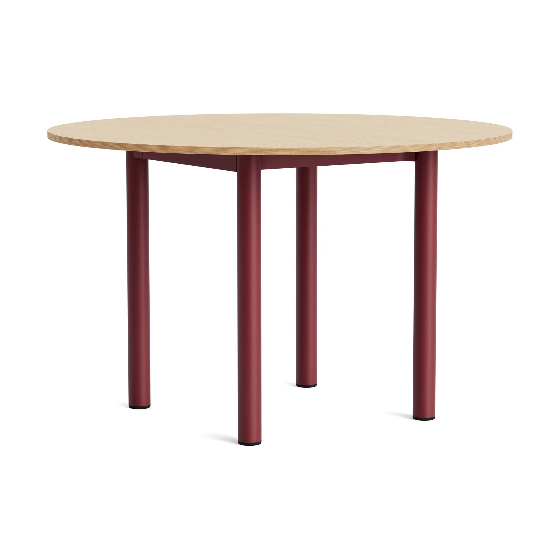 Annex Round dining table, Lacquered oak-child red aluminium, Ø120 cm HAY