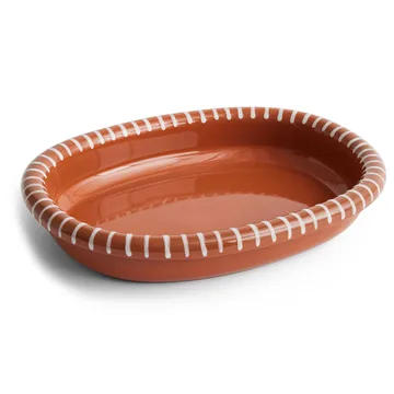 Barro oval serving plate - Natural with stripes, large 27x36 cm - HAY