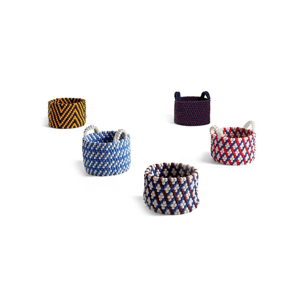 Bead basket with handle, Red basket weave, small HAY