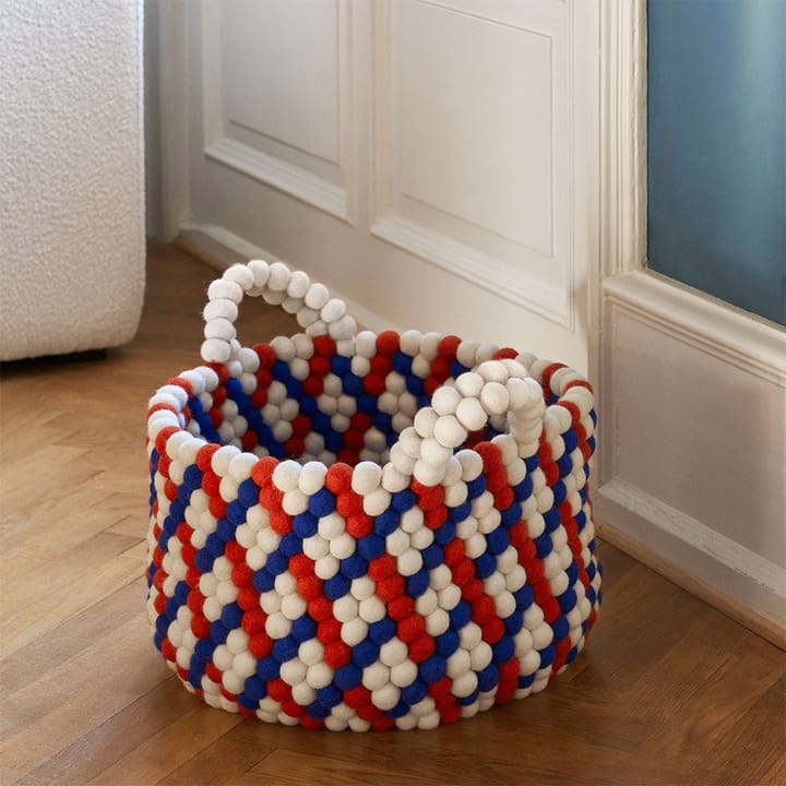 Bead basket with handle, Red basket weave, small HAY
