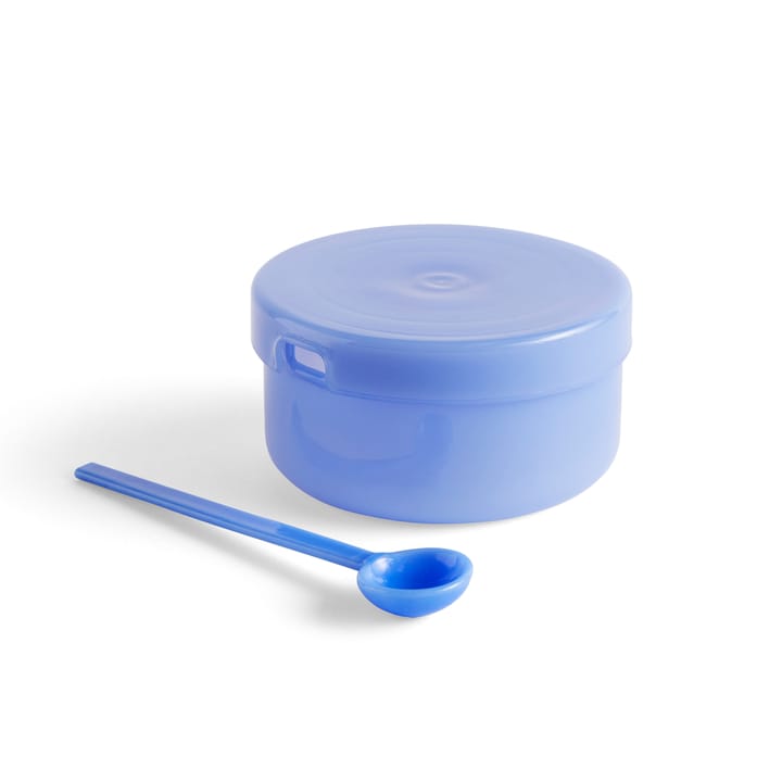 Borosilicate bowl with lid and spoon, Jade light blue HAY