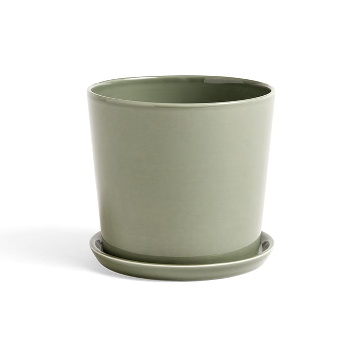 Botanical Family flower pot - Dusty green, large, with saucer Ø18 cm - HAY
