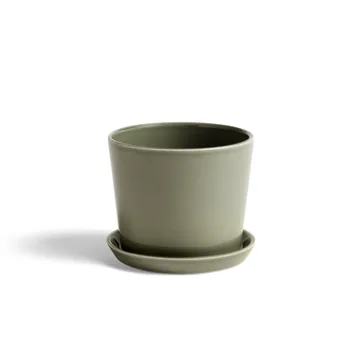 Botanical Family flower pot - Dusty green, medium, with saucer Ø13.5 cm - HAY