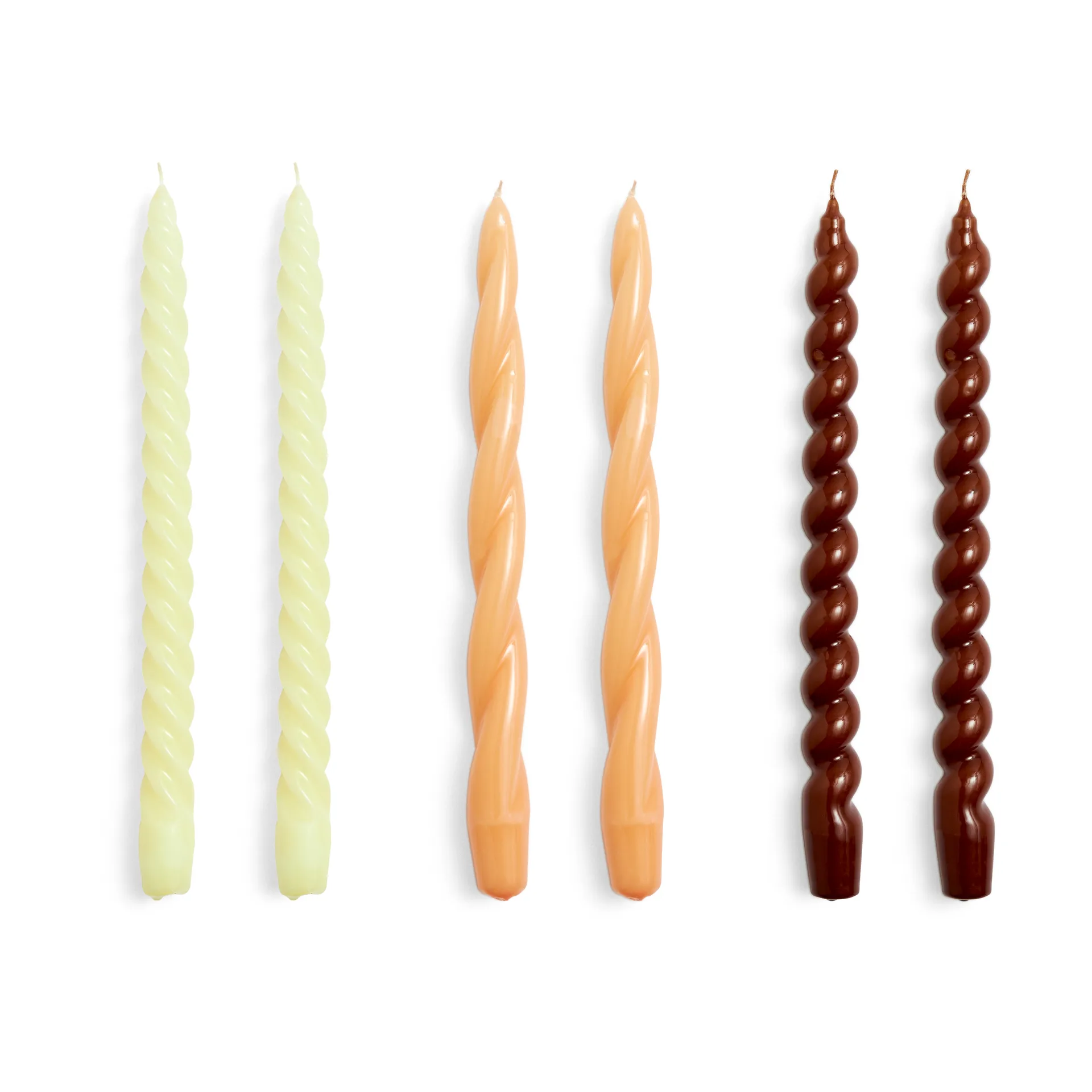 Candle Long Twist/Spiral candle mix 6-pack, Dark peach-brown HAY