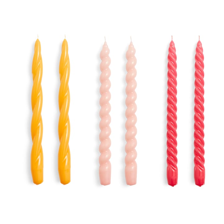 Candle Long Twist/Spiral candle mix 6-pack - Rose-raspberry - HAY
