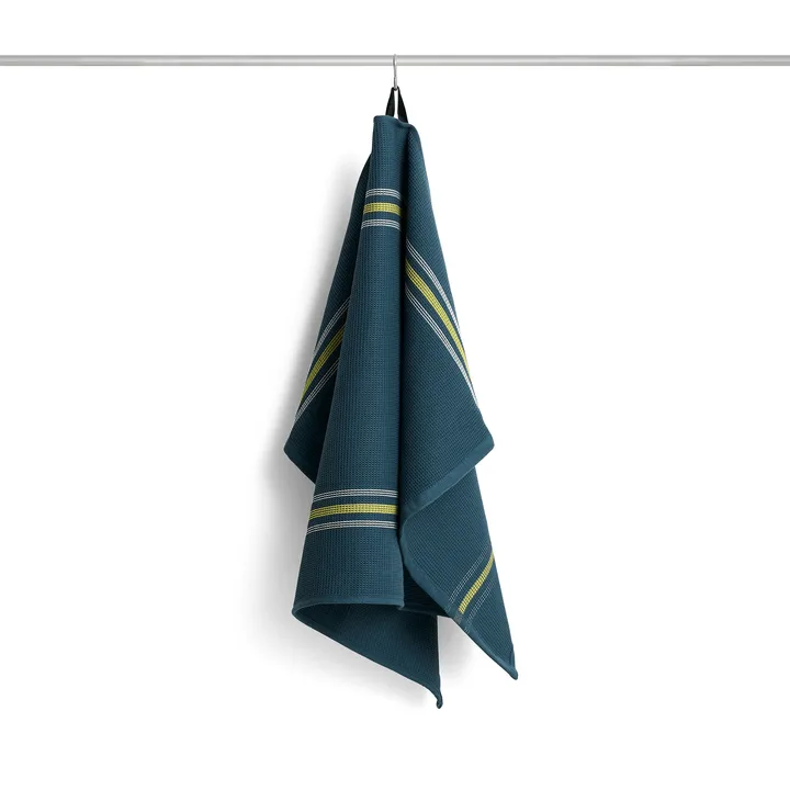 Canteen cotton kitchen towel 52x80 cm - Green-yellow block stripe - HAY