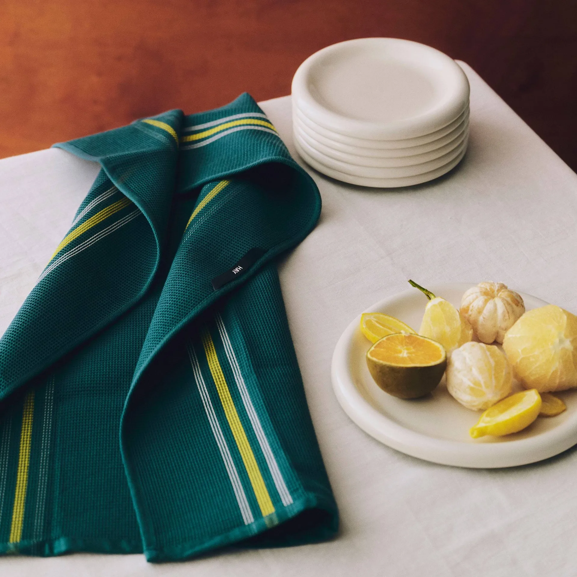 Canteen cotton kitchen towel 52x80 cm, Green-yellow block stripe HAY