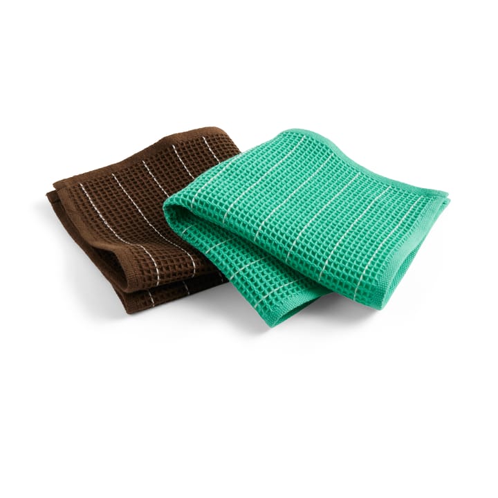Canteen dishcloth 31x31 cm 2-pack - Chocolate pinstripe-Emerald pinstripe​ - HAY