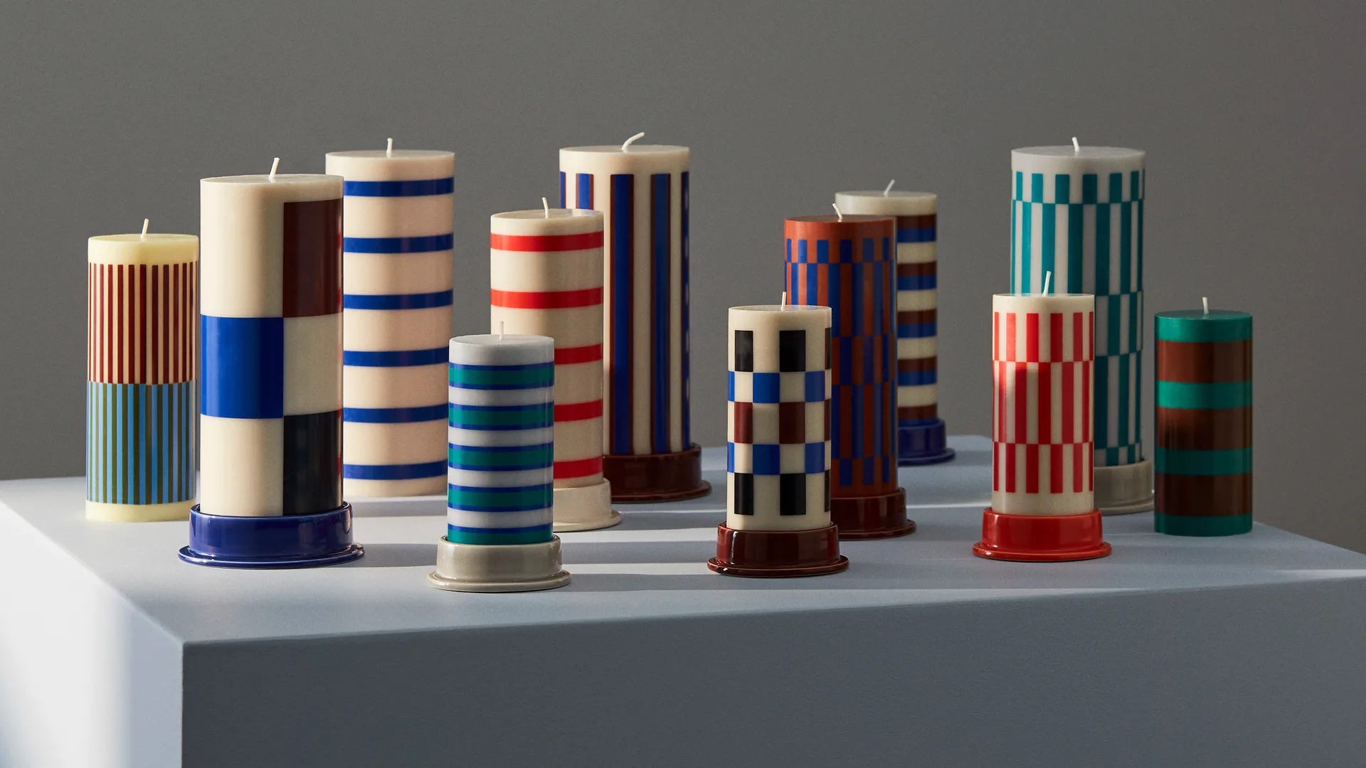 Column Candle block candle large 25 cm, Off white-brown-black-blue HAY