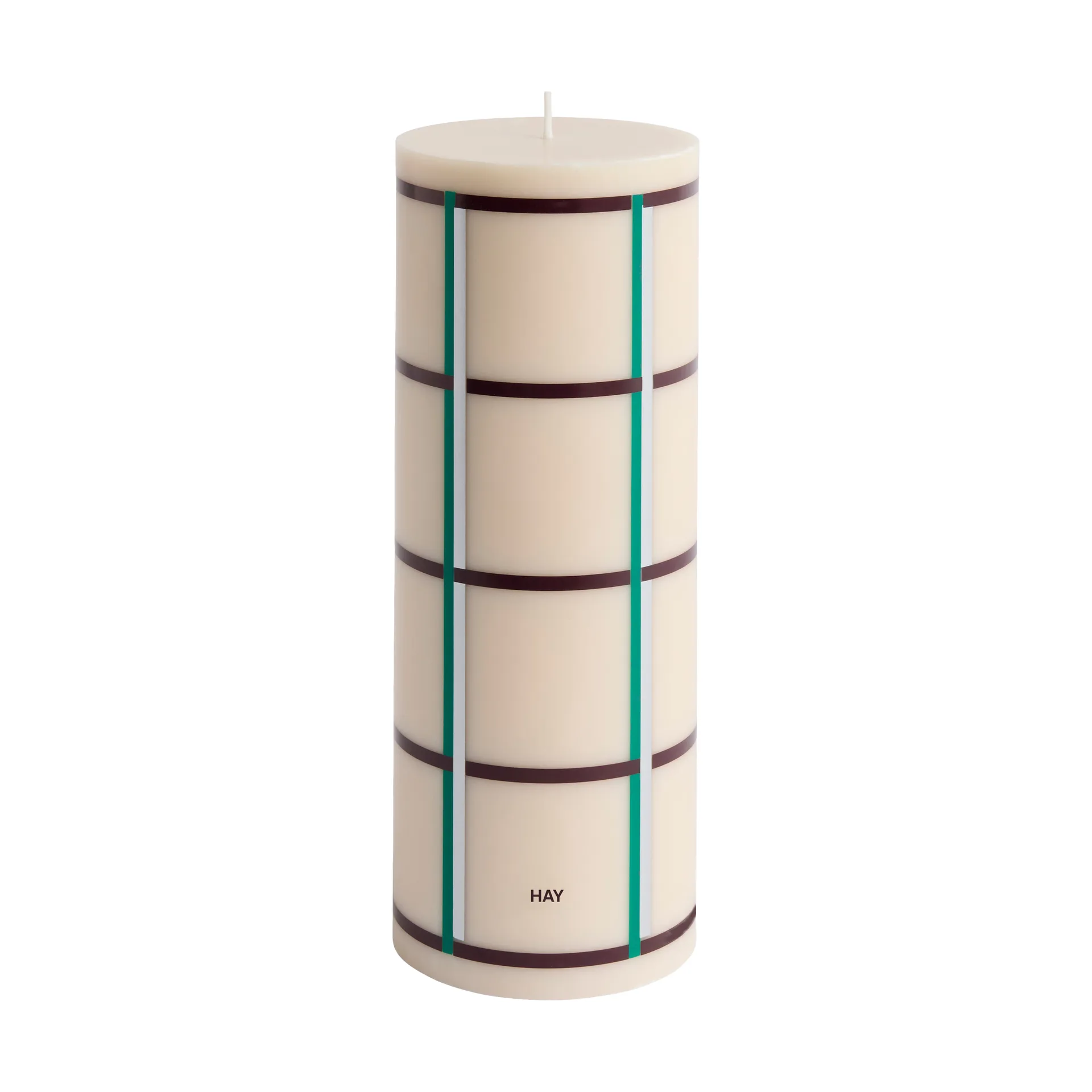 Column Candle block candle large 25 cm, Off white-green bordeaux-silver HAY