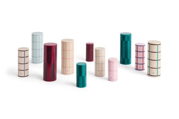 Column Candle block candle large 25 cm - Pink-bordeaux-dark blue check - HAY