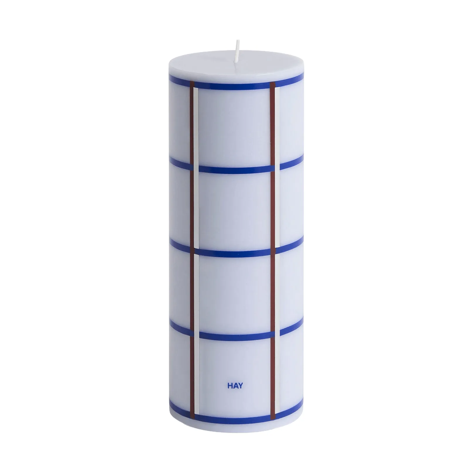Column Candle block candle medium 20 cm, Light blue, blue, bordeaux and silver HAY