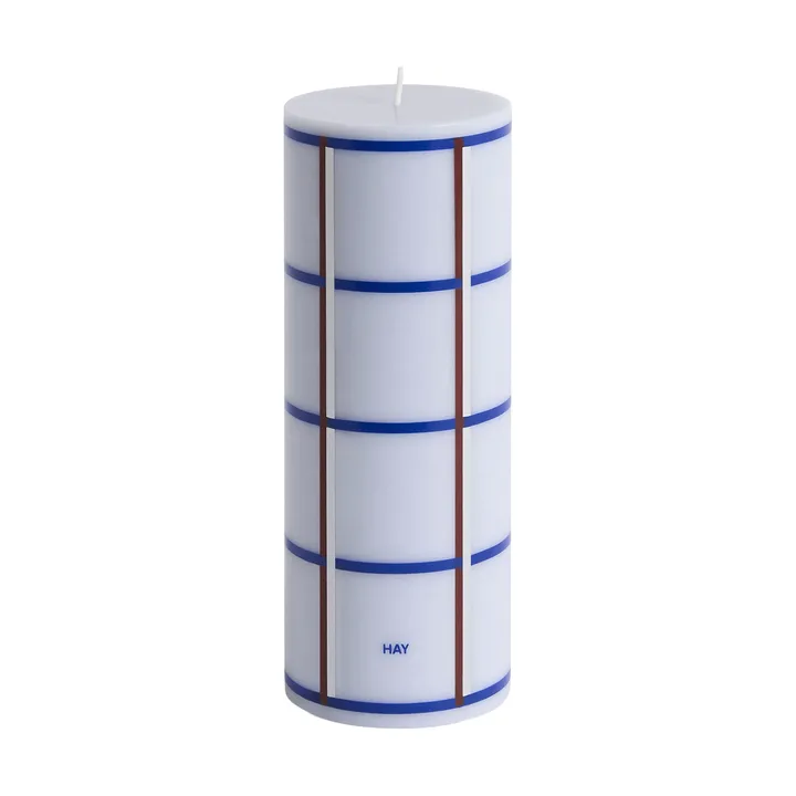 Column Candle block candle medium 20 cm - Light blue, blue, bordeaux and silver - HAY