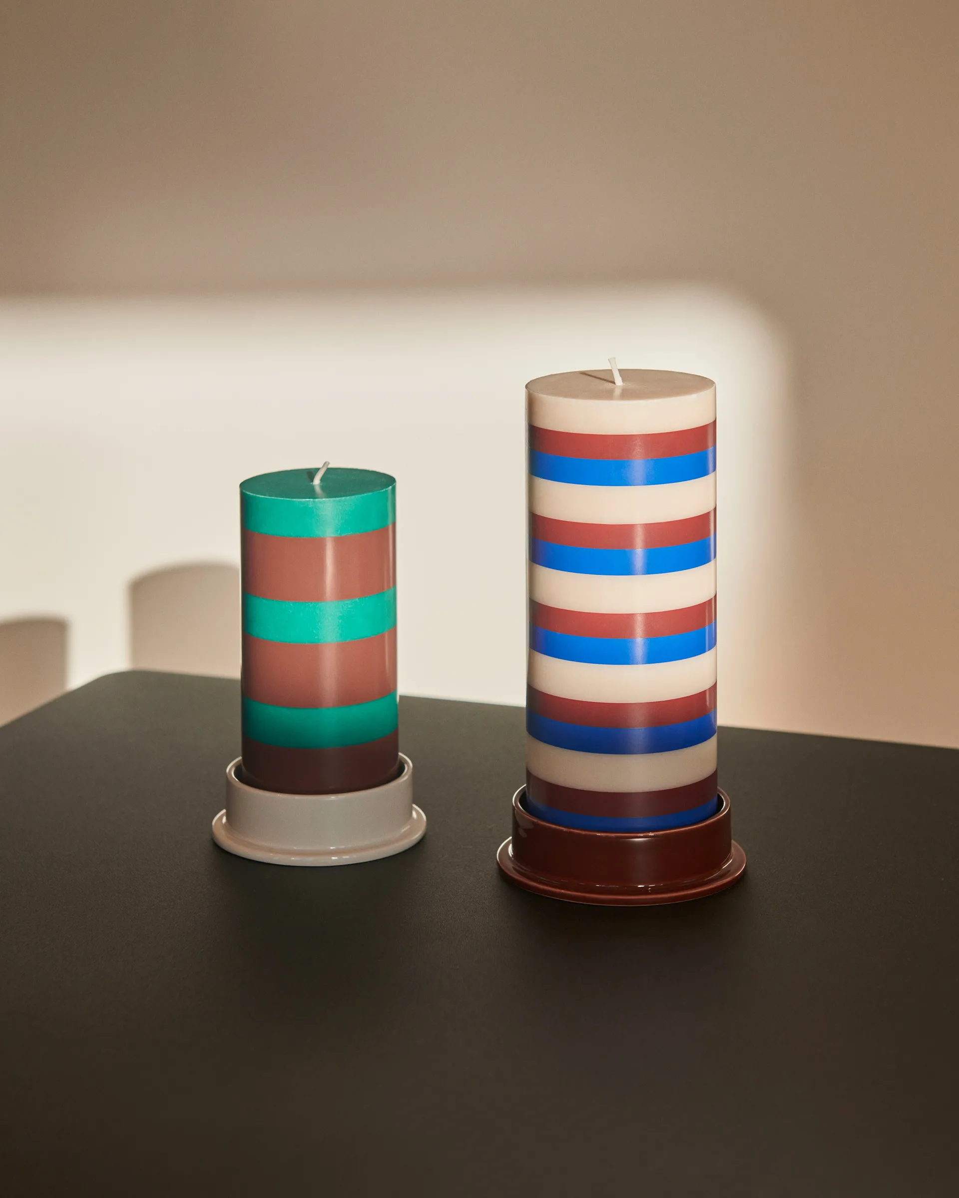 Column Candle block candle medium 20 cm, Off white-brown-blue HAY