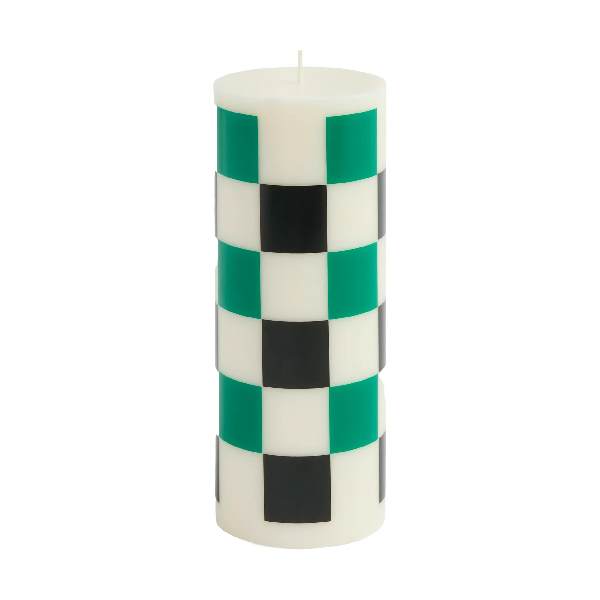Column Candle block candle medium 20 cm, Off white-green-black check HAY