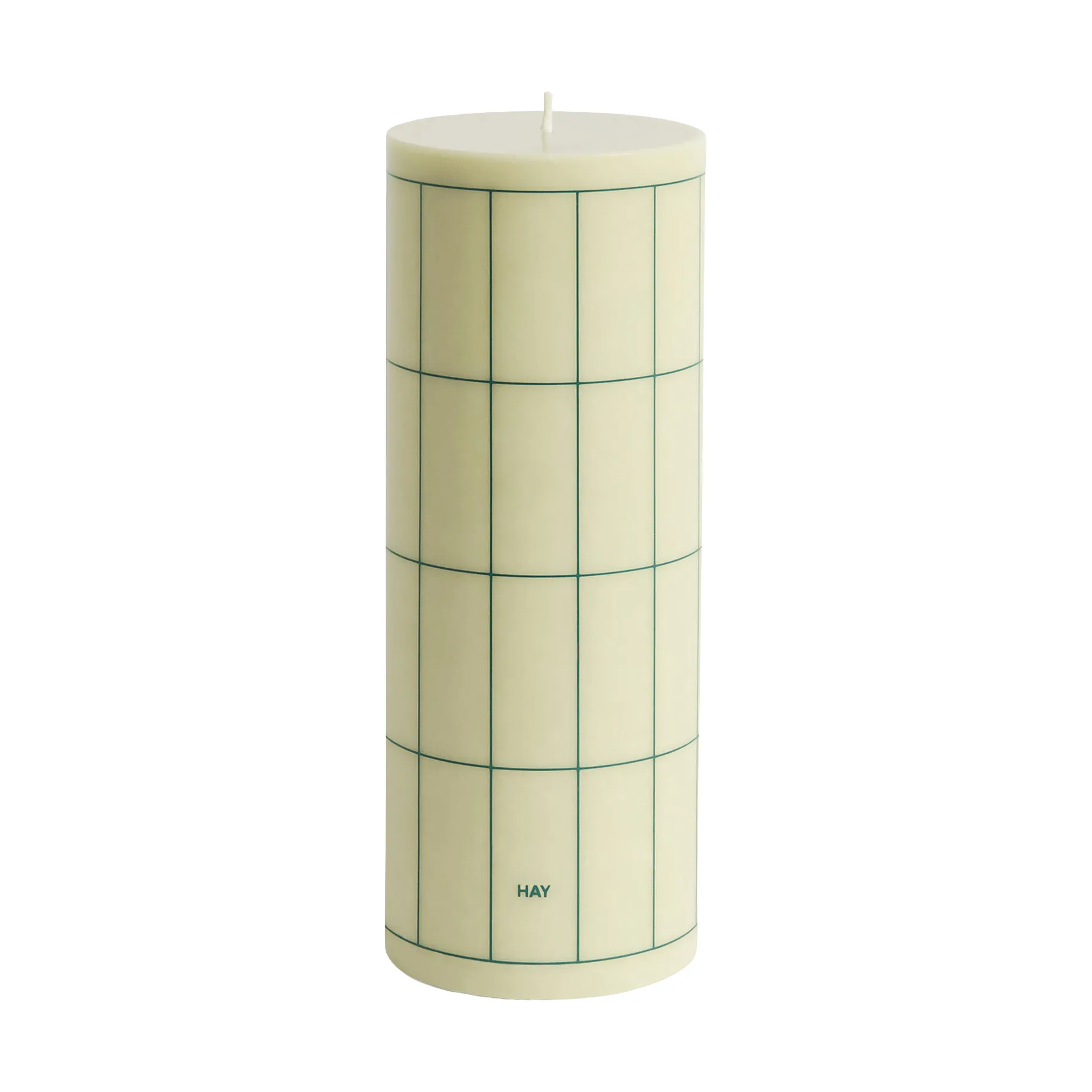 Column Candle pillar candle large 25 cm, Light green with dark green grid check HAY