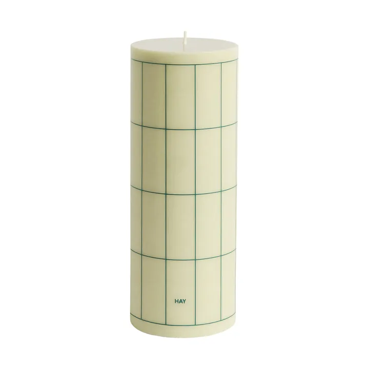 Column Candle pillar candle large 25 cm - Light green with dark green grid check - HAY