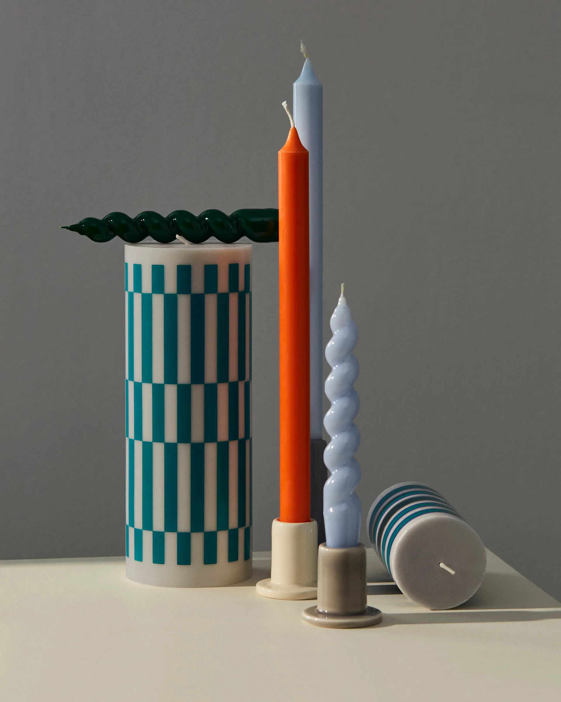 Column Candle pillar candle large 25 cm, Light grey-green HAY