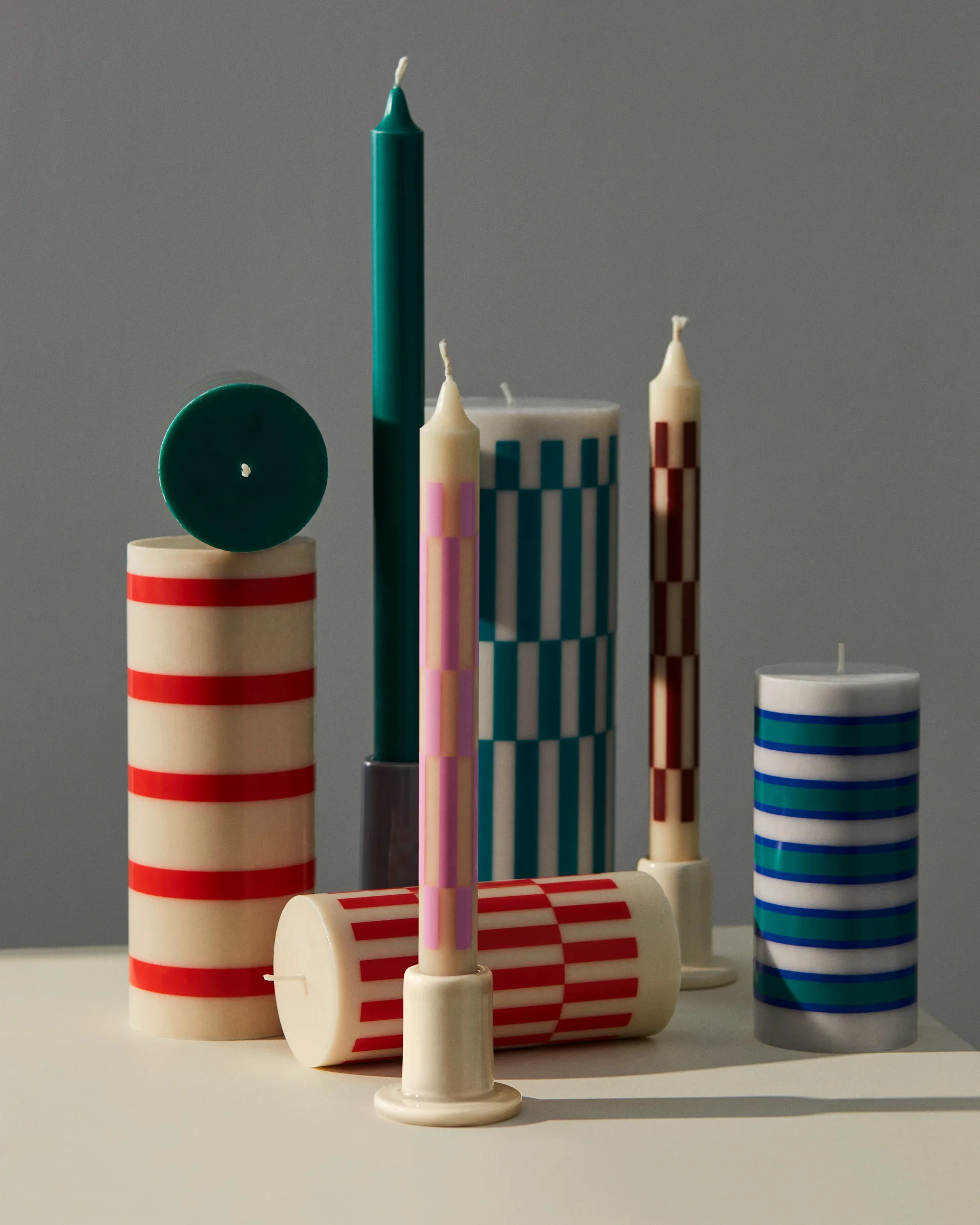 Column Candle pillar candle large 25 cm, Light grey-green HAY