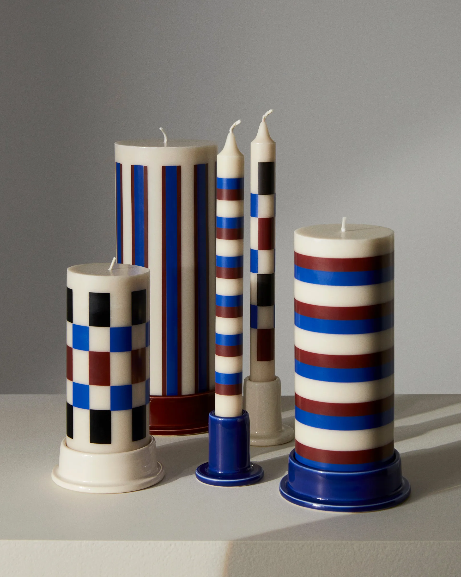 Column Candle pillar candle large 25 cm, Off white-brown-blue HAY