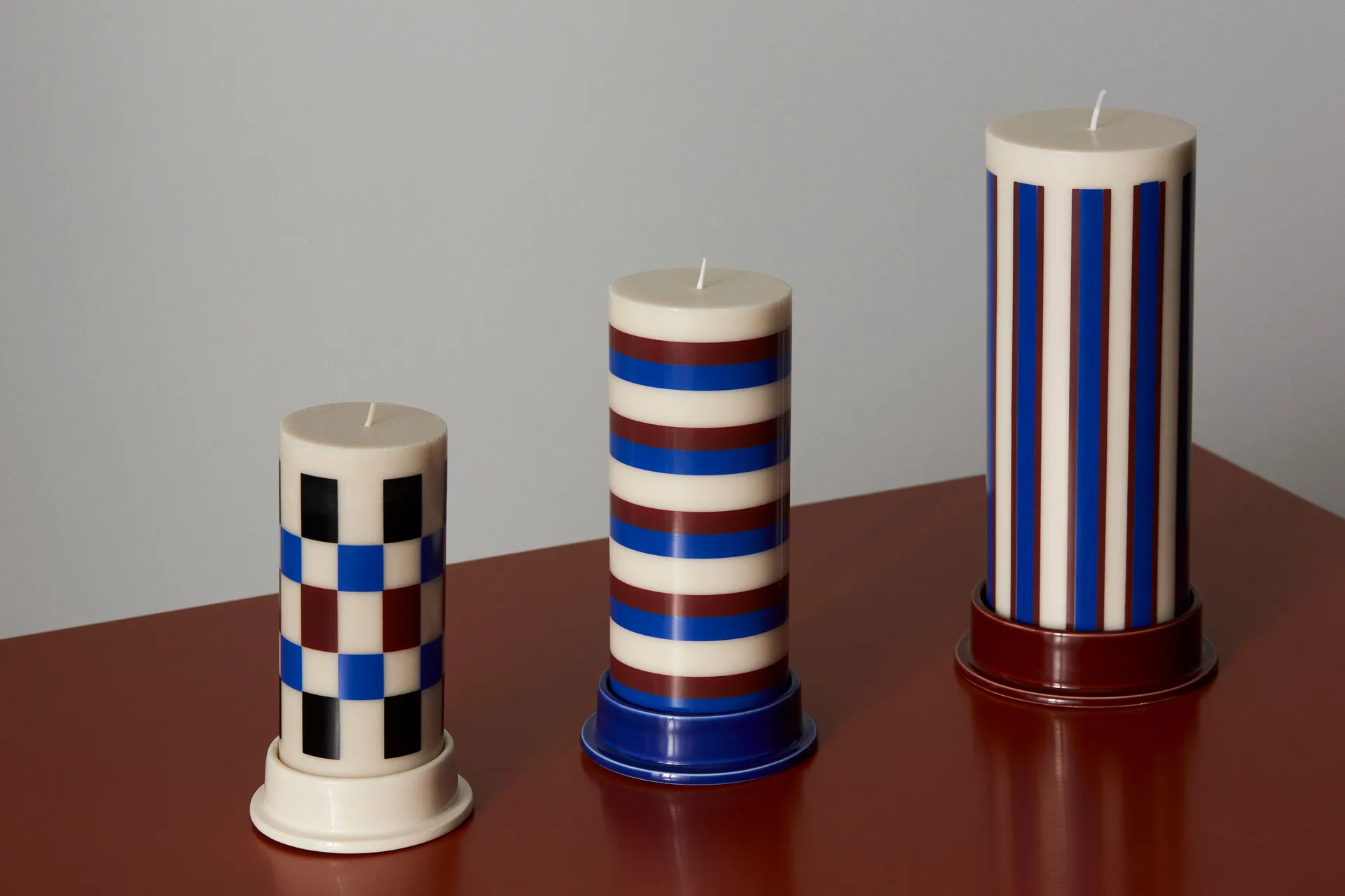 Column Candle pillar candle large 25 cm, Off white-brown-blue HAY