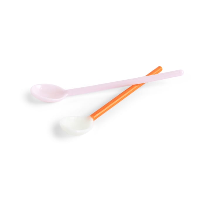 Duo glass spoons 2-pack - Light pink-bright orange - HAY
