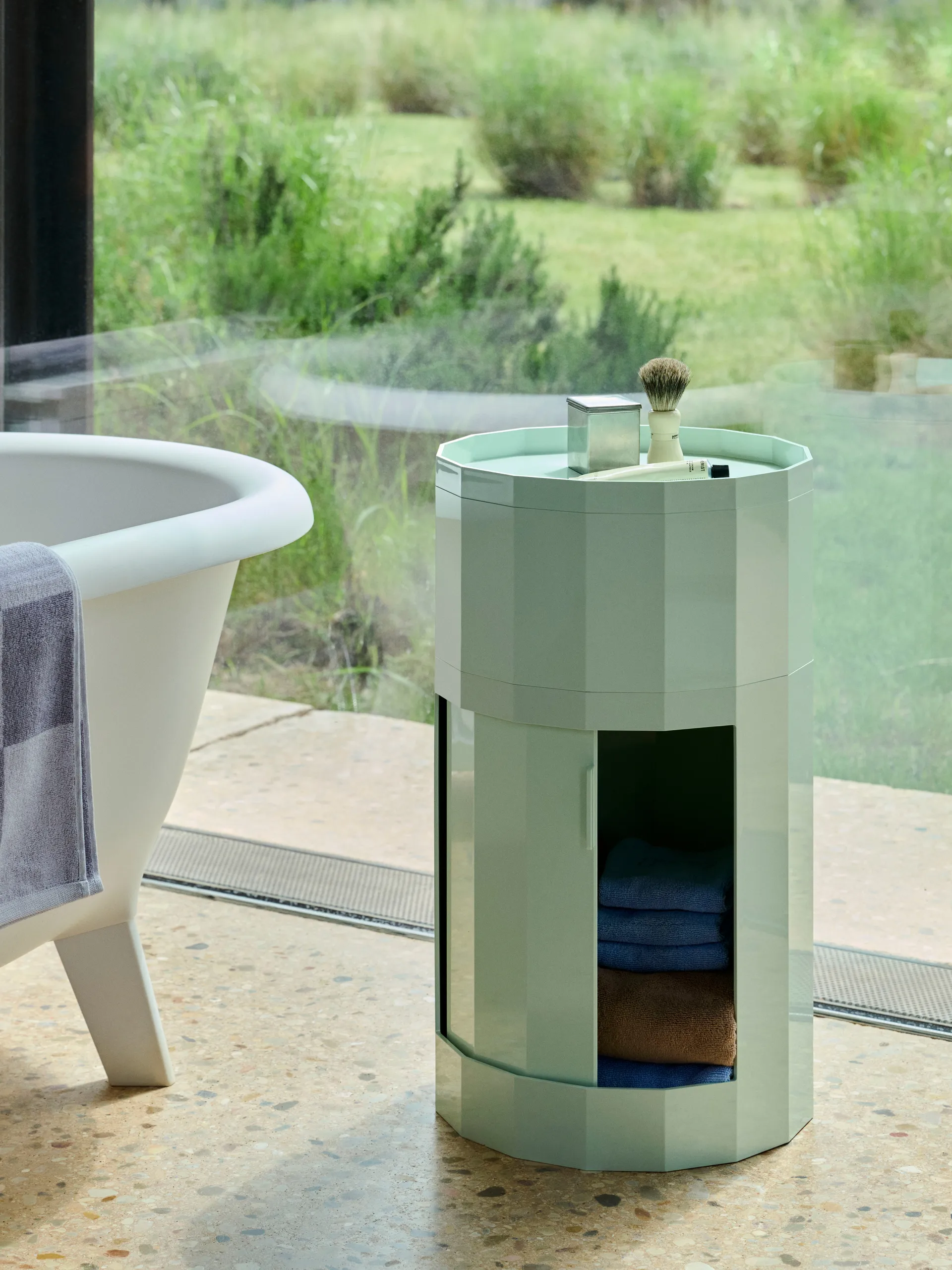 Facet Cabinet high side table feet/wheels 66 cm, Soft mint HAY