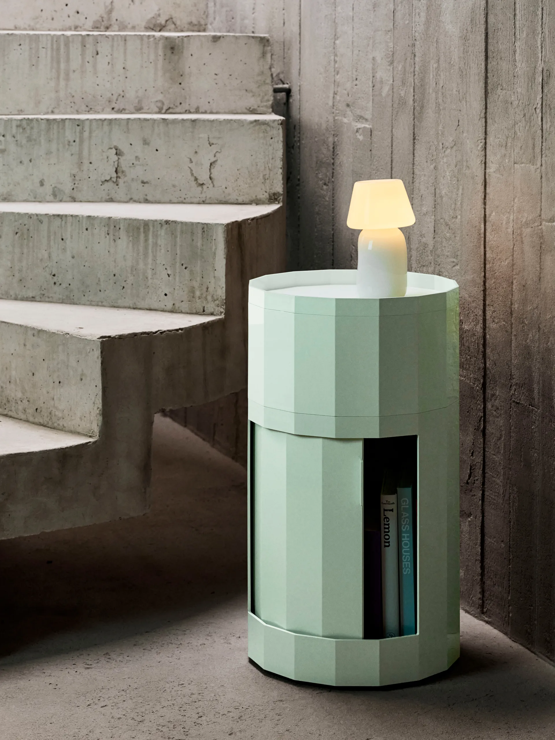 Facet Cabinet high side table feet/wheels 66 cm, Soft mint HAY