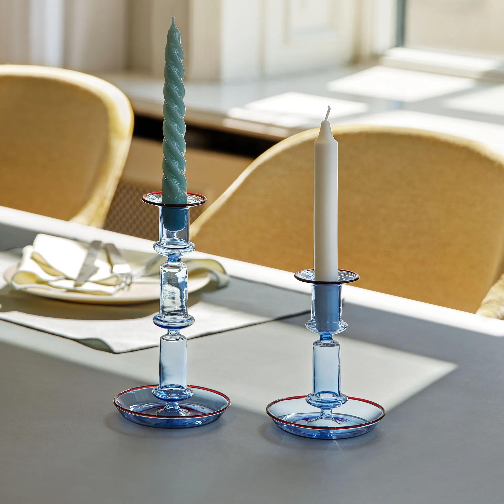 Flare medium candle sticks, light blue-red HAY