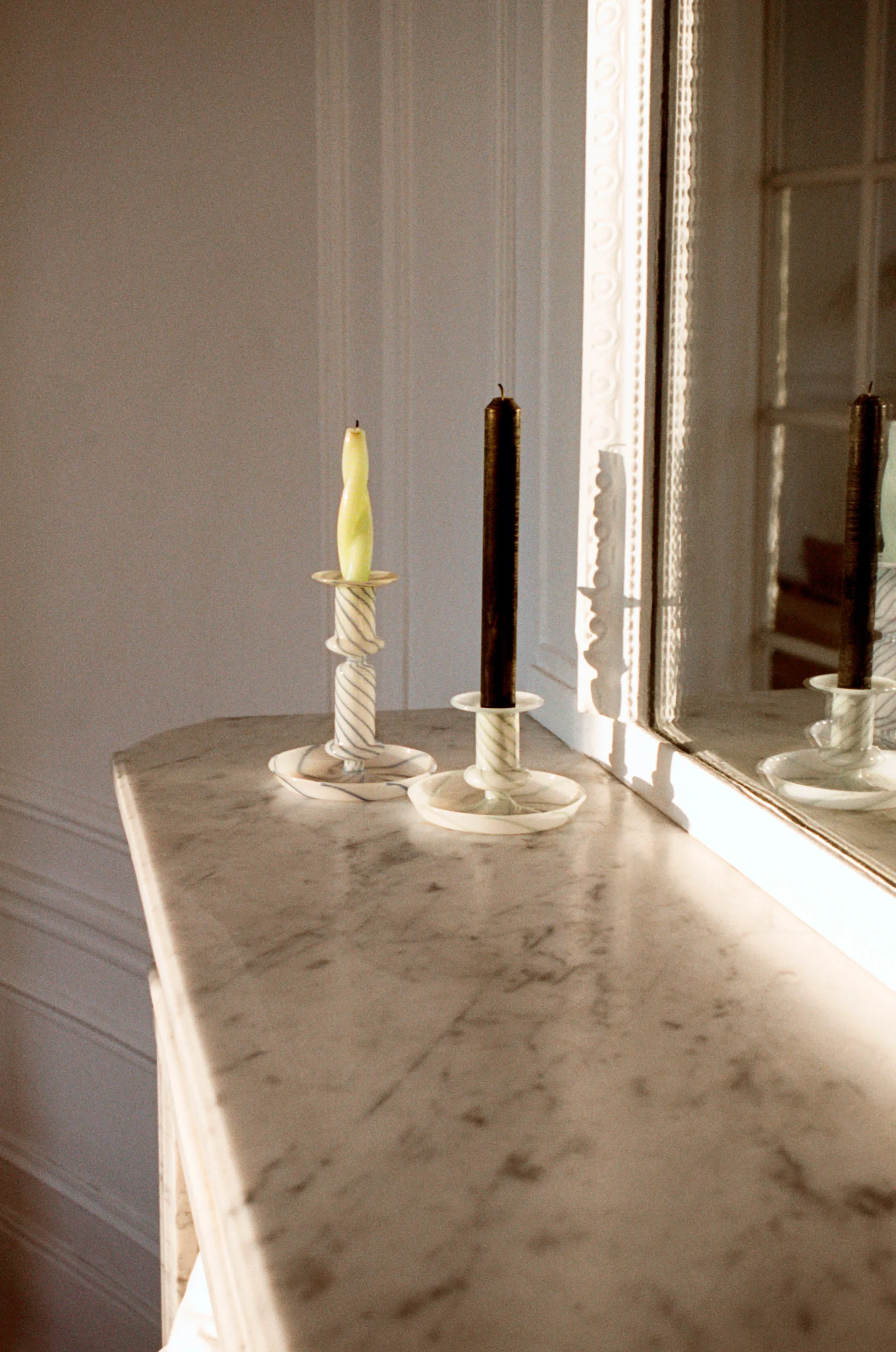 Flare Stripe candle stick, Green-white HAY