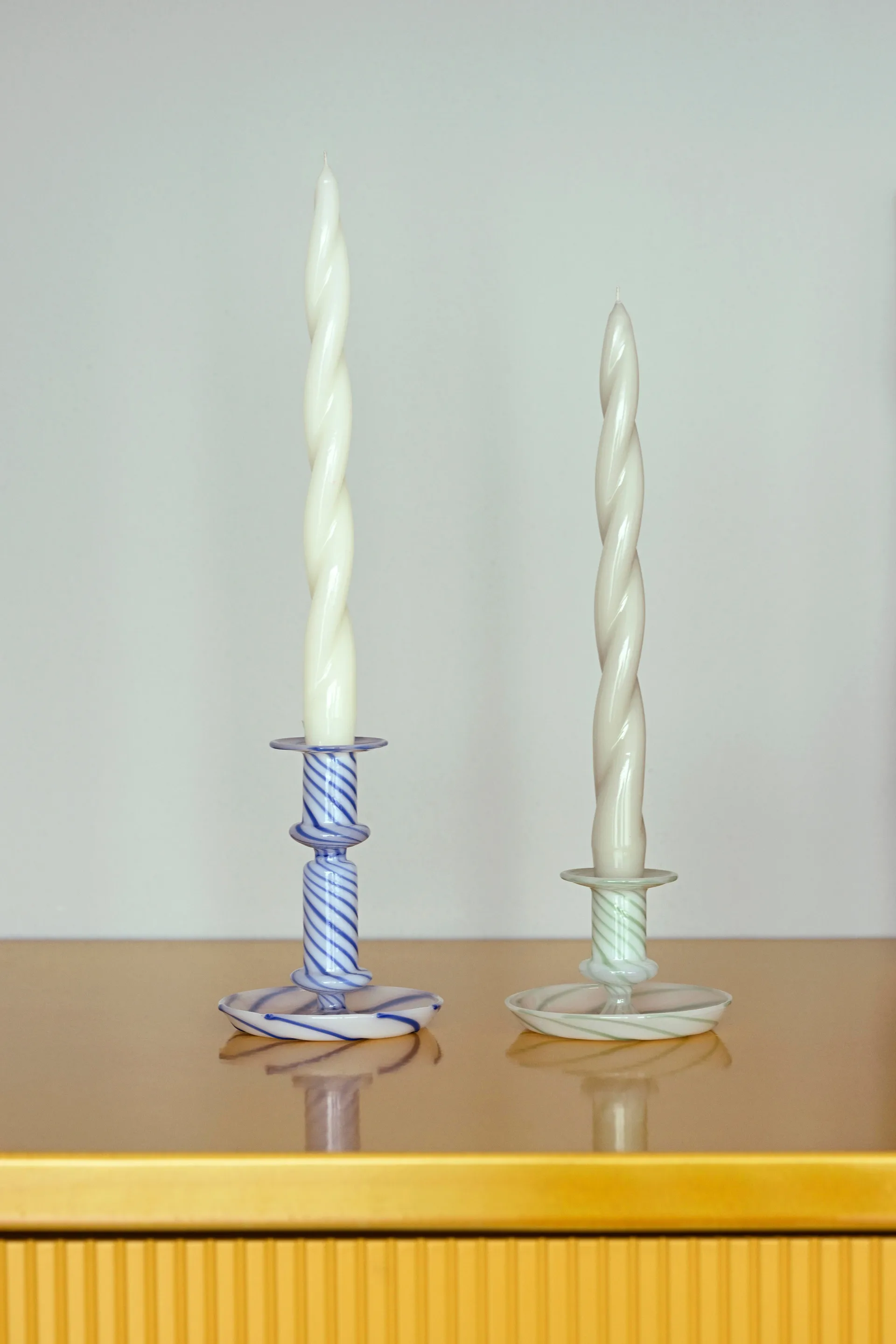 Flare Stripe candle stick, Green-white HAY