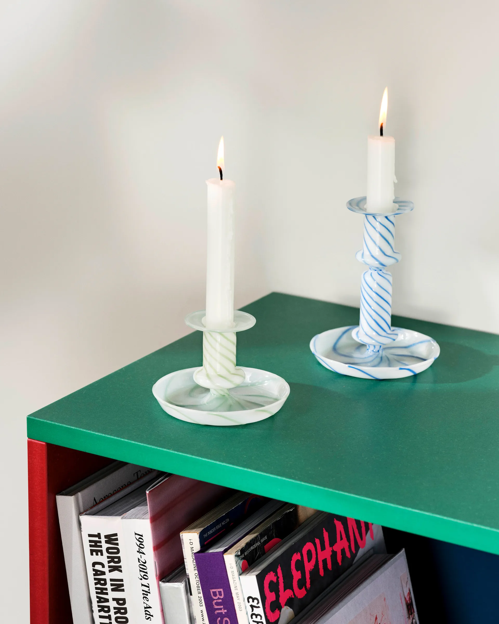 Flare Stripe candle stick, Green-white HAY