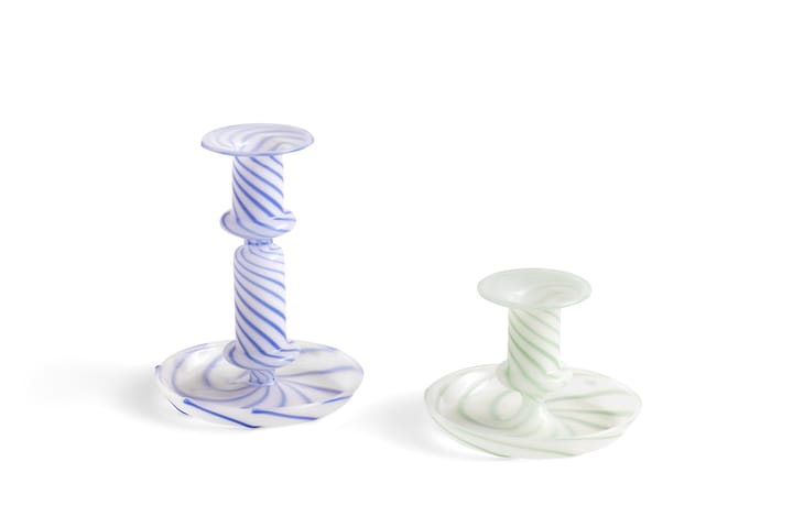 Flare Stripe medium candle sticks - Blue-white - HAY