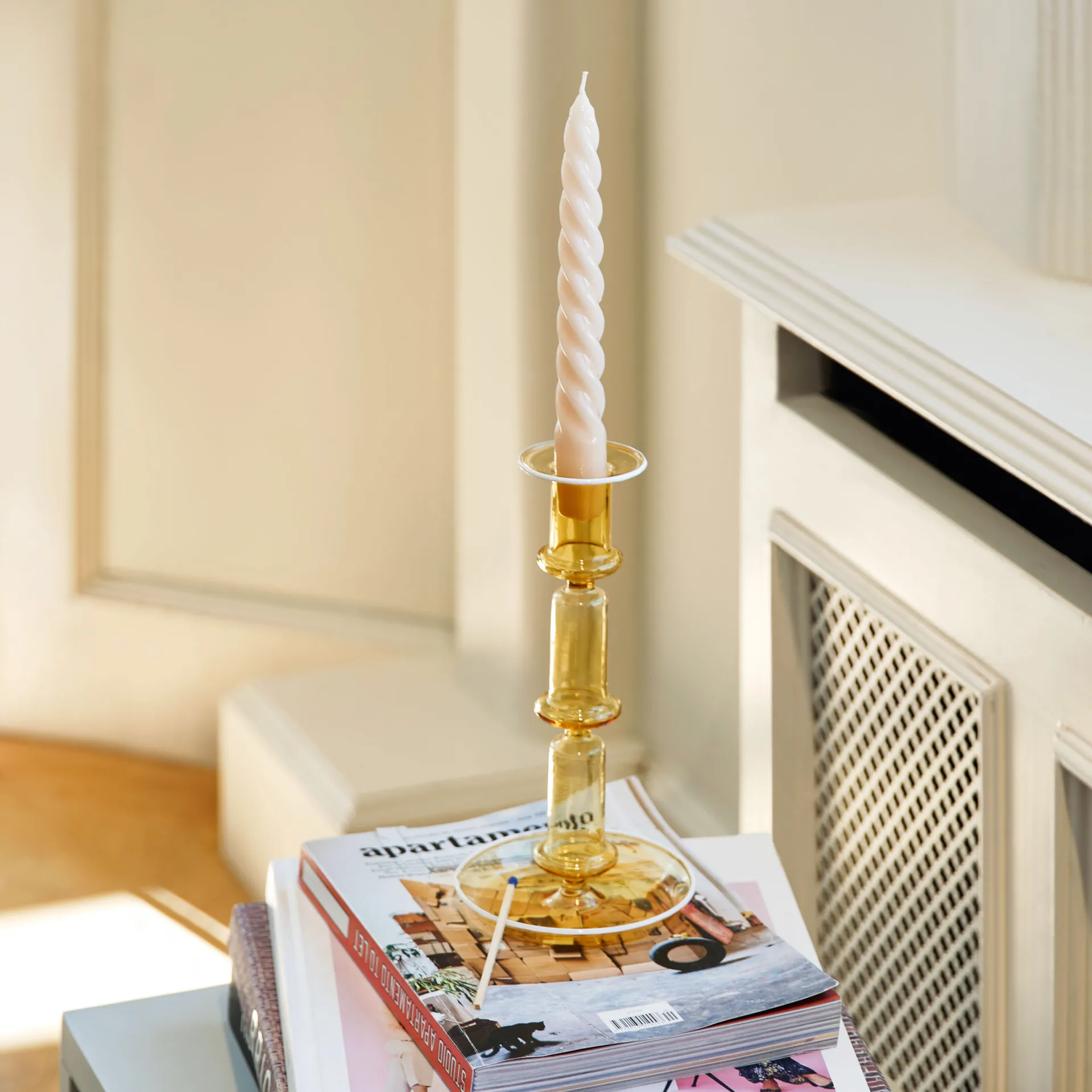 Flare tall candle sticks, yellow-white HAY