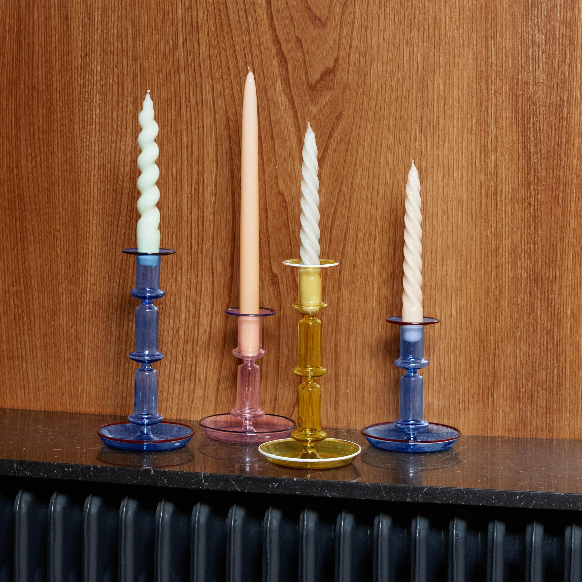Flare tall candle sticks, yellow-white HAY