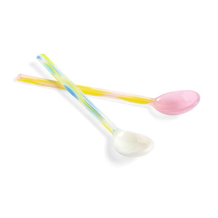 Flat glass spoon 2-pack, light pink-white HAY