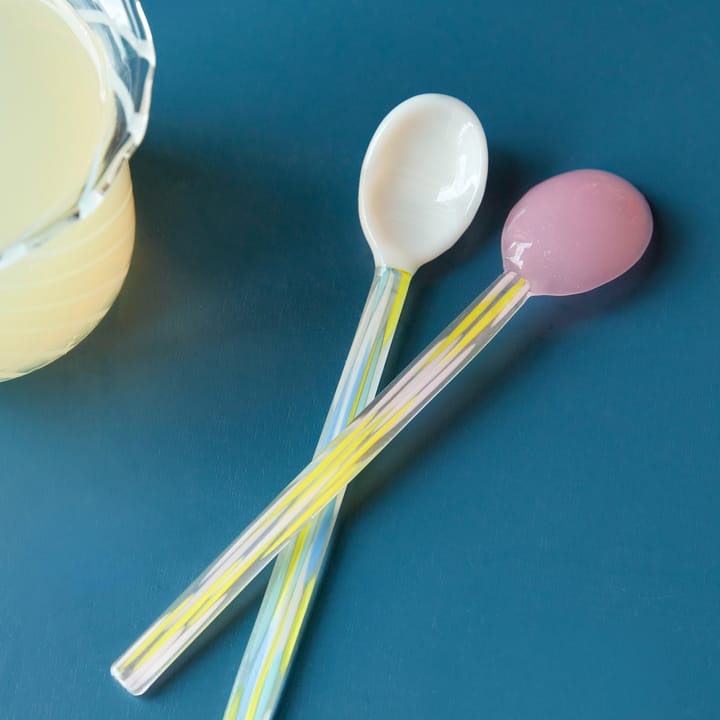 Flat glass spoon 2-pack, light pink-white HAY