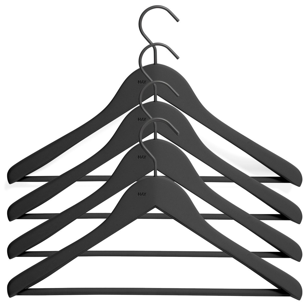 HAY hanger with rod wide 4-pack Black | Scandinavian Design | Clothes racks, coat stands & hangers | Black