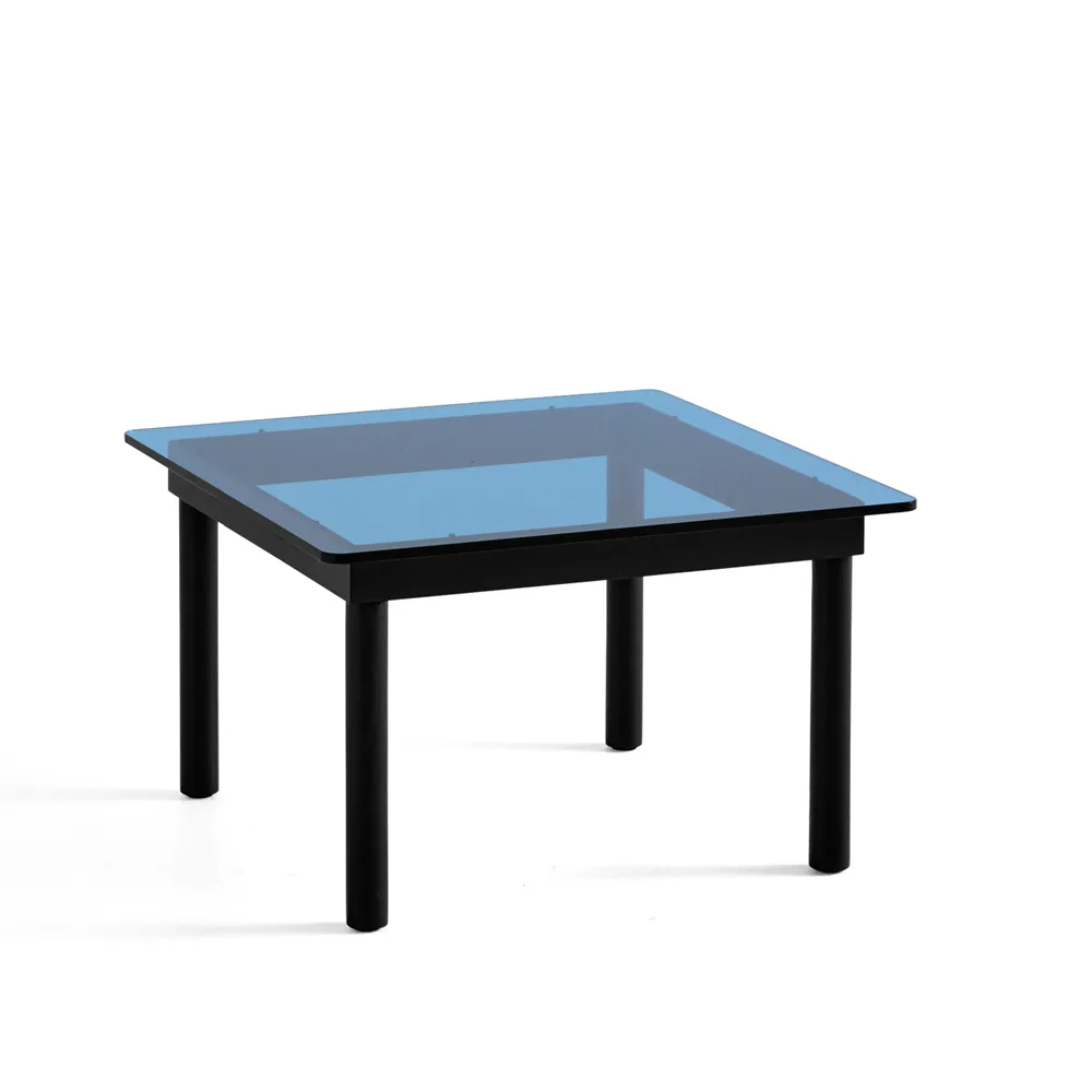 Kofi coffee table, Black oak-glass top-blue-tinted-W60 cm HAY