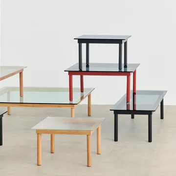 Kofi coffee table - Black oak-glass top-blue-tinted-W80 cm - HAY