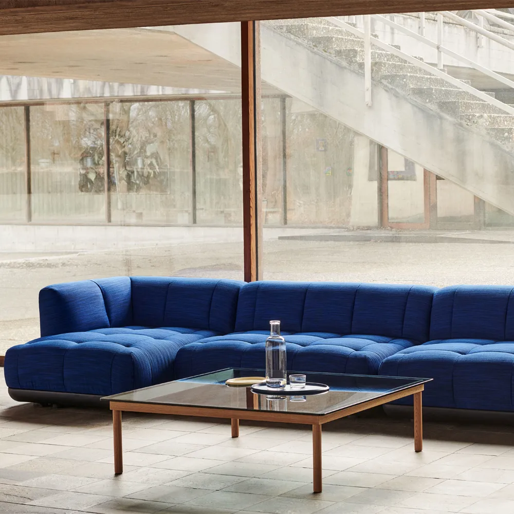 Kofi coffee table, Black oak-glass top-blue-tinted-W80 cm HAY