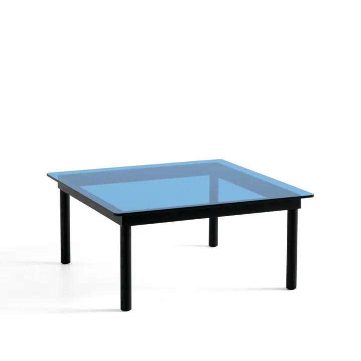 Kofi coffee table - Black oak-glass top-blue-tinted-W80 cm - HAY