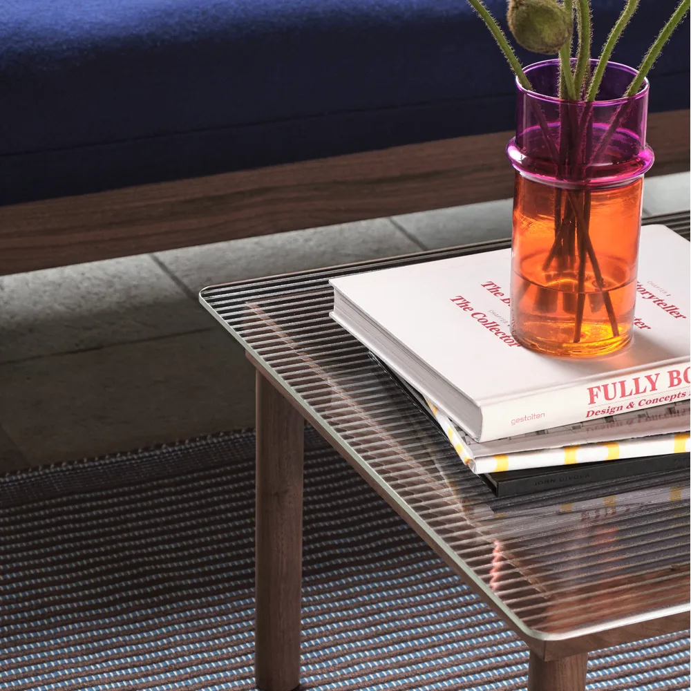 Kofi coffee table, Black oak-ribbed glass top-W100 cm HAY