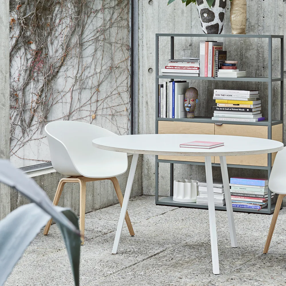 Loop Stand dining table round, White laminate-white, Ø105 cm HAY
