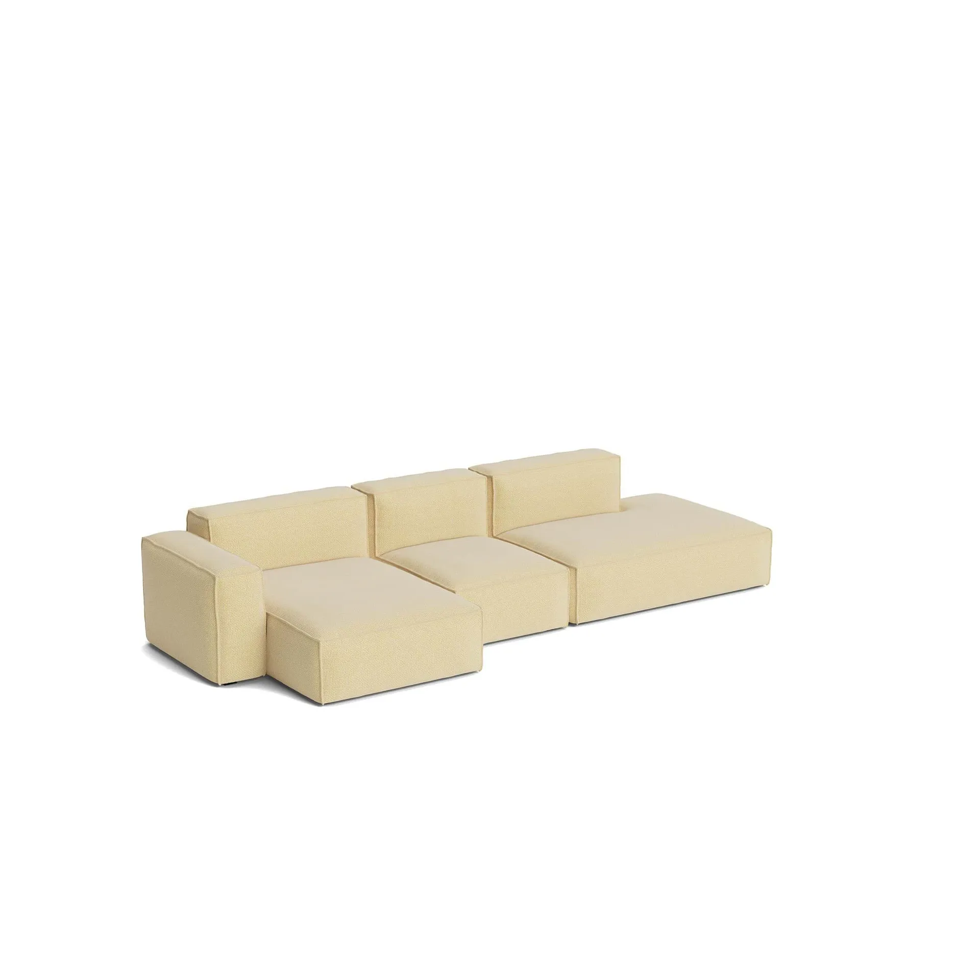 Mags Soft Low Armrest sofa 2.5-seater combination 3, Tartaglia Ocre white, left-facing, removable cover HAY