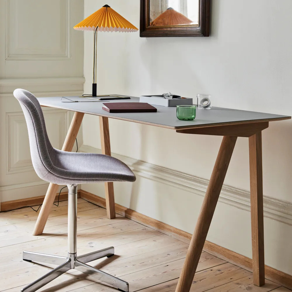 Neu 10 Upholstery chair, Remix 163 grey, swivel base in aluminium HAY