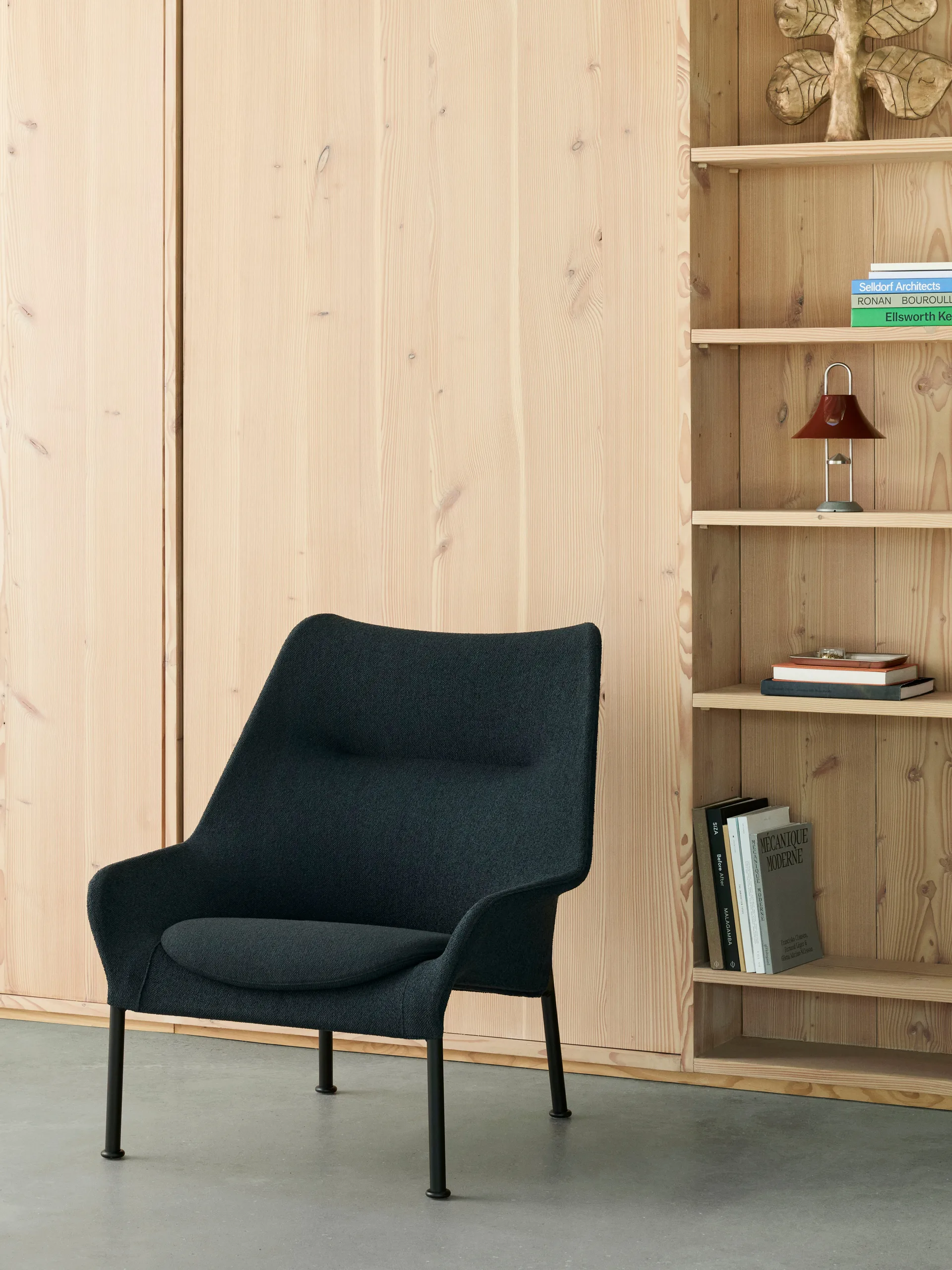 O2 Lounge Chair armchair, Soft black-svartlackerad steel HAY